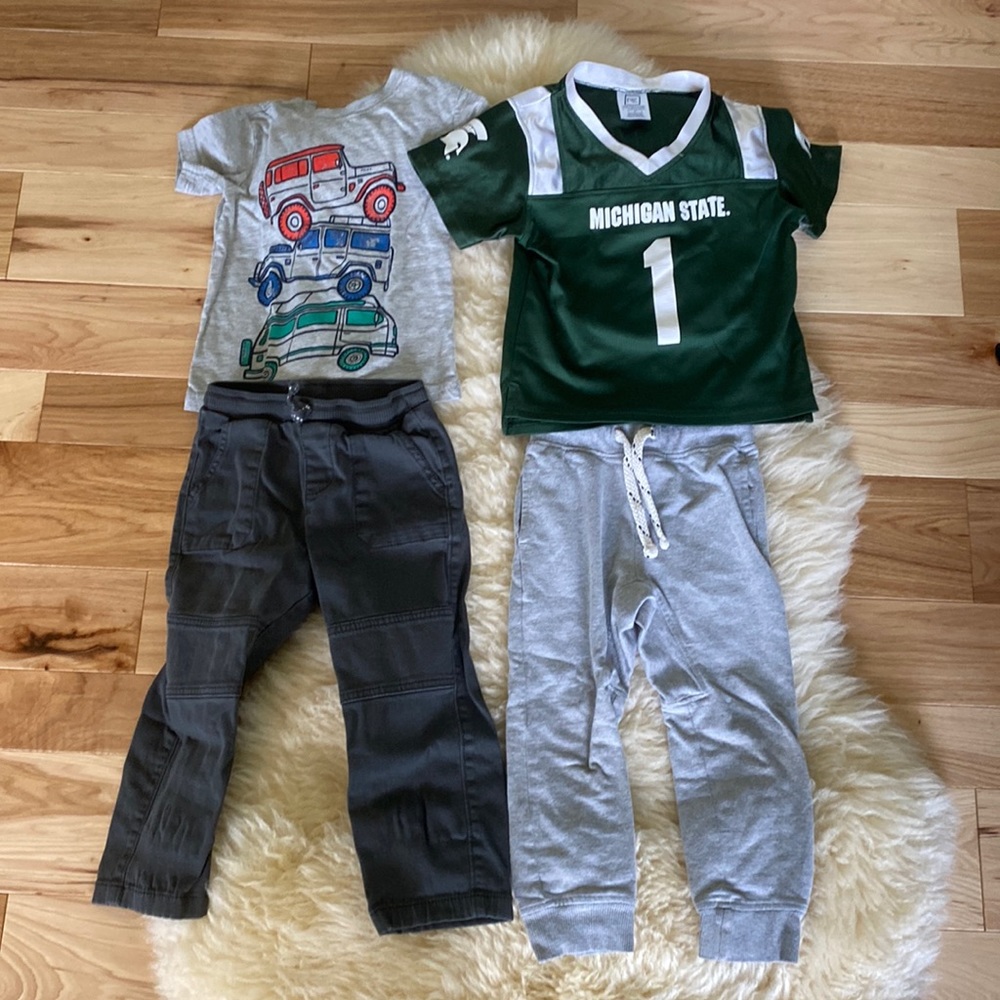 3T little boys joggers, cargo pants, Michigan State Jersey, kids sweatpants